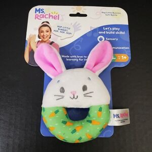 Ms. Rachel Hop Little Bunnies Soft Ring Rattle Plush Grabber Baby Bunny Toy